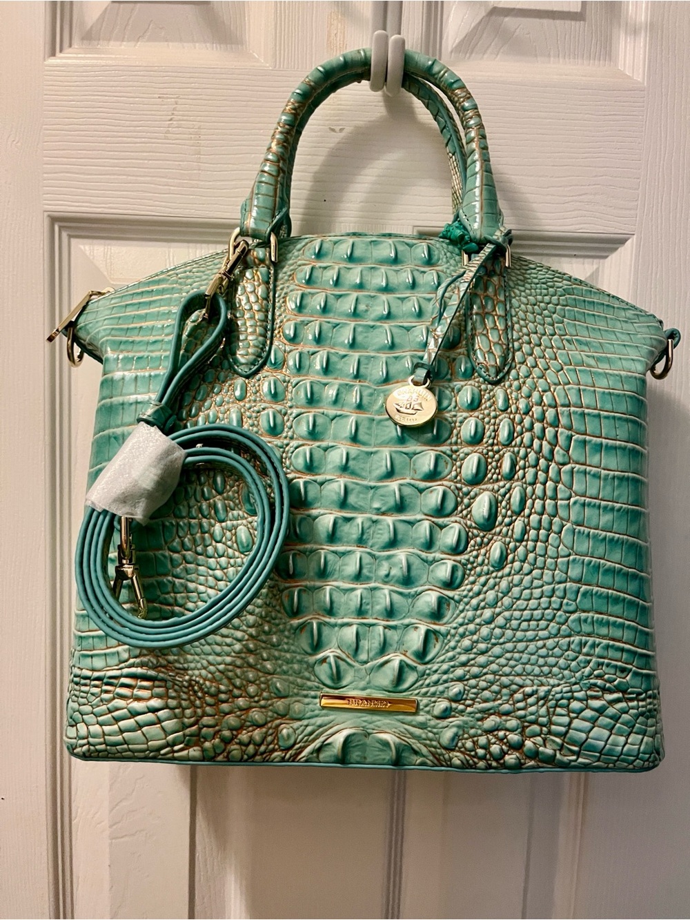 NWT-Brahmin Turquoise Croc-Embossed Leather Tote~Large Duxbury